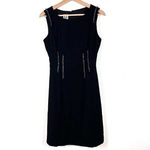 Anne Klein Black Sheath Dress Sz 4 Office Attire Career Business Basic Beaded